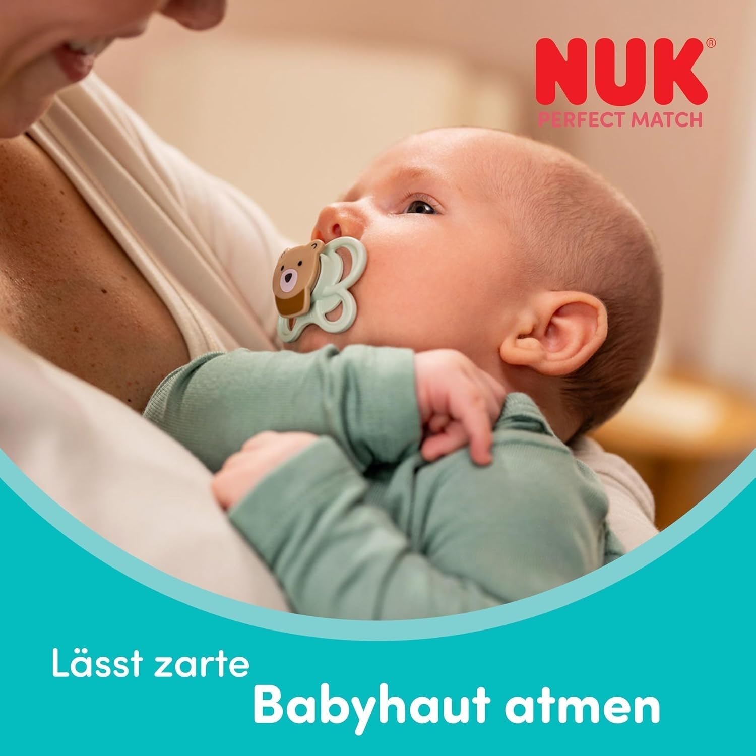 NUK Perfect Match luftsutter til babyer | 0-6 måneder | Ortodontiske sutter, der fremmer luftcirkulationen og forhindrer savlen | 95 % accept af babyer** | Ræv/Bamse | Pakke med 2