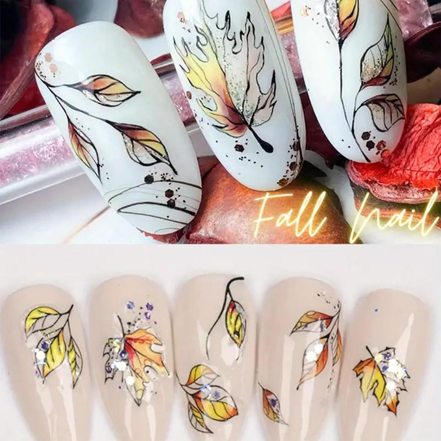 6 Blatt Herbst Nagelsticker,Ahornblatt Selbstklebend Nagelaufkleber,Herbst Nail Sticker,Nageldesign Tilbehør,Nail Art Sticker,Selbstklebende Deko Für Nägel