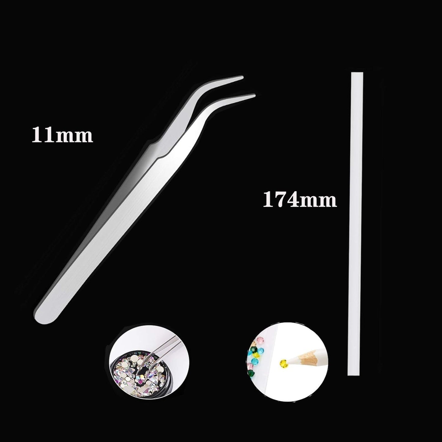 10 æsker til negle-rhinestones-sæt, multifunktionelt tilbehør med 1 pincet, dekorative diamanter, krystaller, perler, ædelstene, farverige, blandede, hesteøjne, metalliske sten, til DIY-neglekunstdekorationer