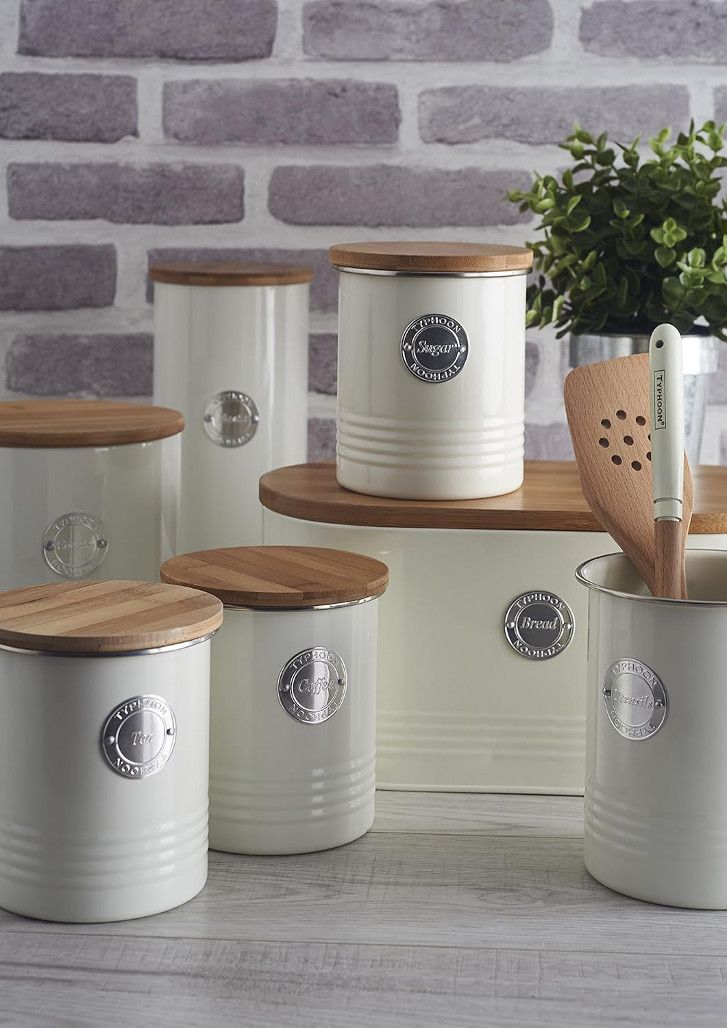 , "Living" brødkurv i rustfrit stål, cremefarvet, med bambuslåg, creme Madopbevaringsbokse Naty Shop