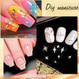 Nail Charms,6 Boxen Gold Silber Nagel Charms 3D Gold Bogen Stern Nail Art Dekoration+6200 Strasssteine ​​Bunt Steine ​​​​AB Perlen Diamanten,3D Legierung Bow Nail Gems Nagel Deko Für Frauen Nagel (6-A)