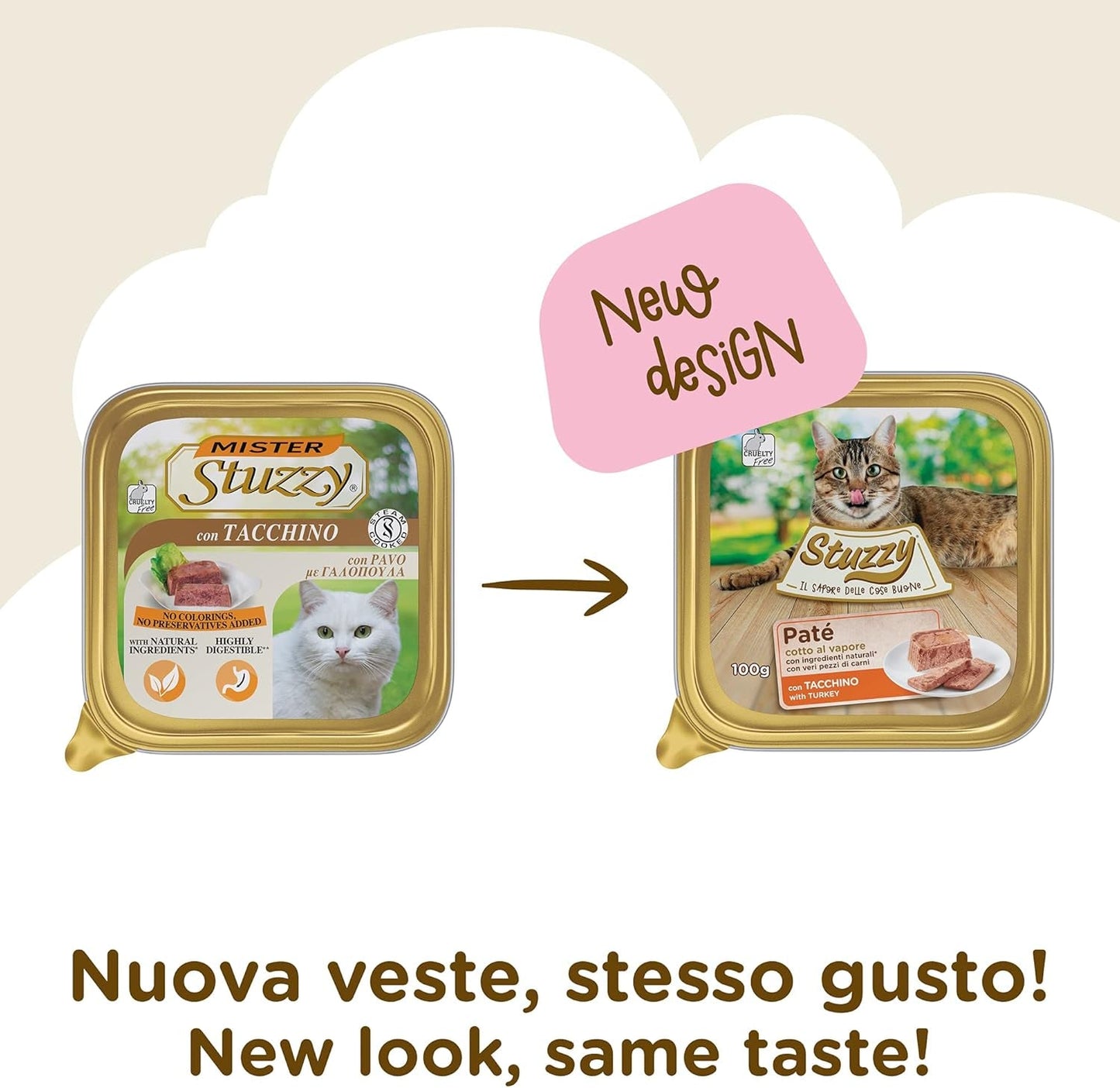 Mister Nassfutter für ausgewachsene Katzen, Tyrkiet, Line Pastete und Fleisch i Stücken, i alt 3,2 kg (32 Becher x 100 g)