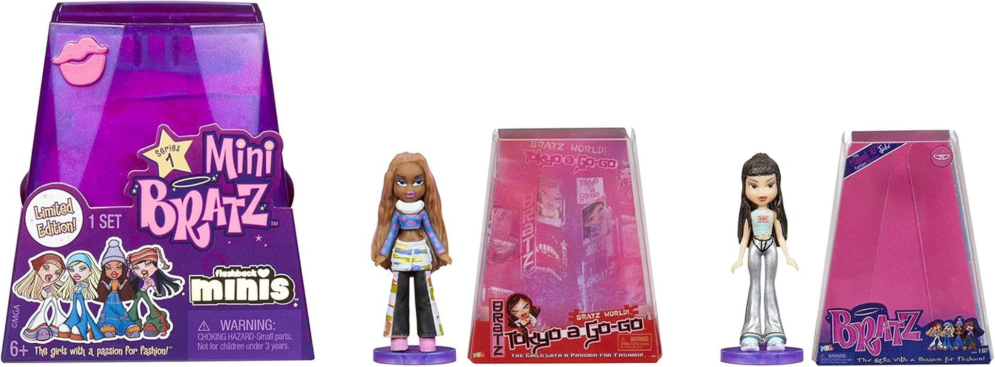 Bratz Miniverse MGA's Y2K Nostalgia Flashback Minis Limited Edition-dukker - OVERRASKELSESPAKKE - 2 Bratz Mini-dukker og udstillingshylster - Fantastisk gave til børn og samlere 6+