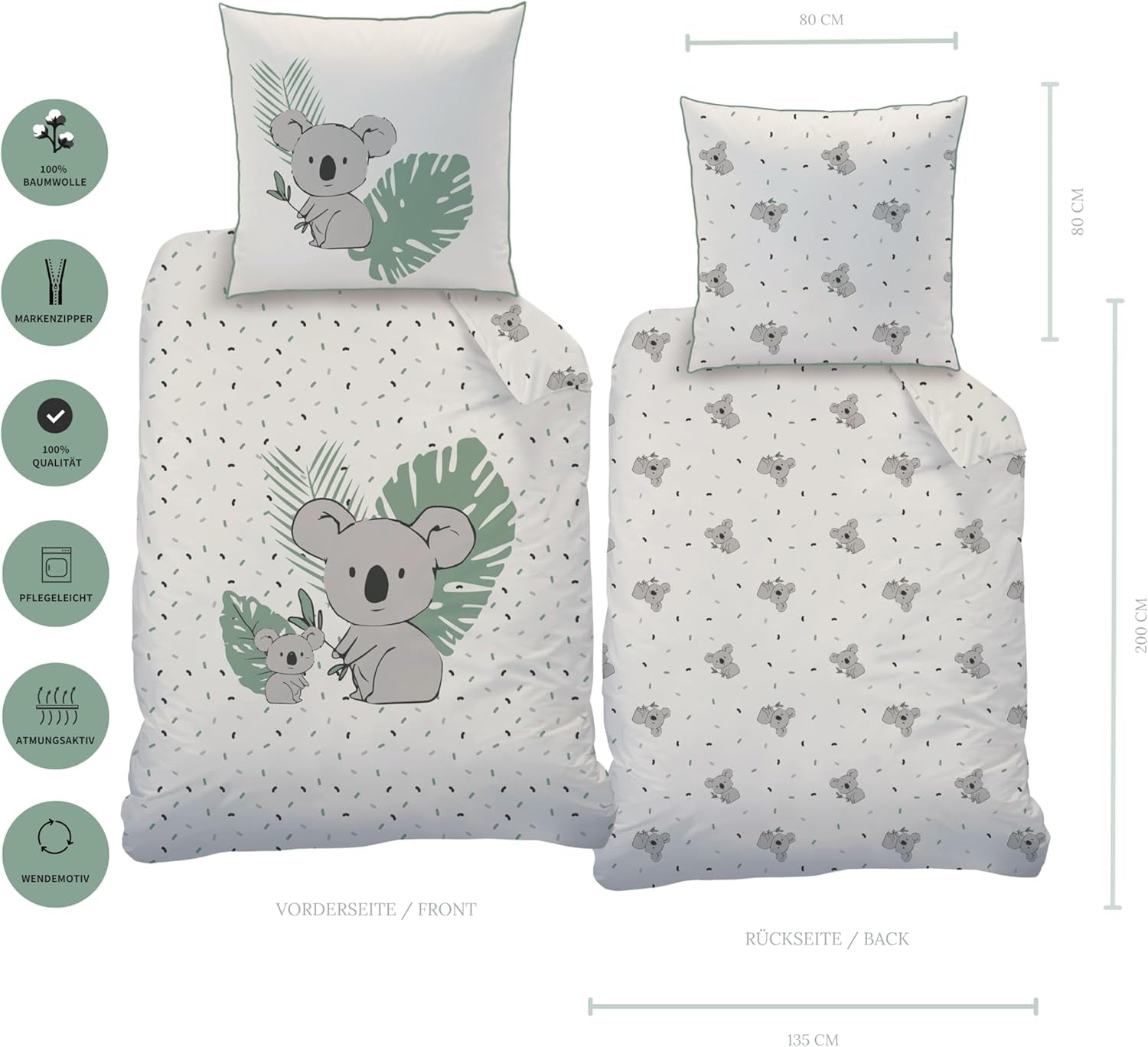 Børnesengesæt, Koala eller Unicorn, 100% bomuld Sengetøj - børne Naty Shop