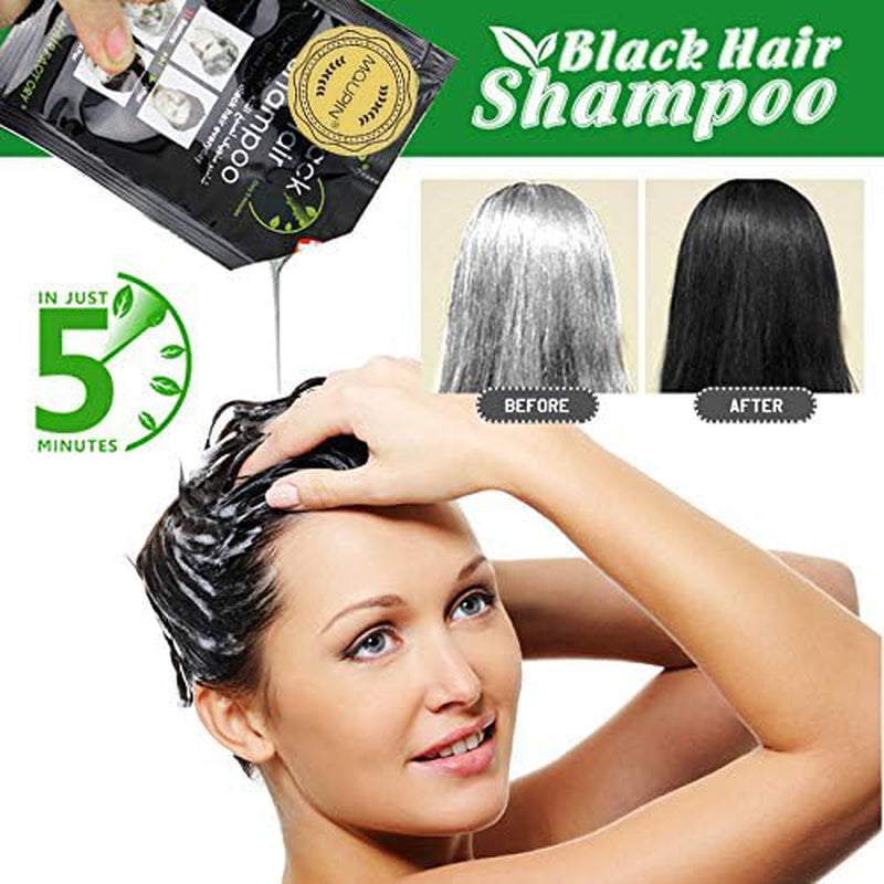 Naturlige ingredienser Instant Black Hair Dye Shampoo, Semi Permanent Black Hair Dye, Nem at bruge, Langtidsholdbar, Naturlige ingredienser (10 stykker, sort) Naty Shop Hair Dye