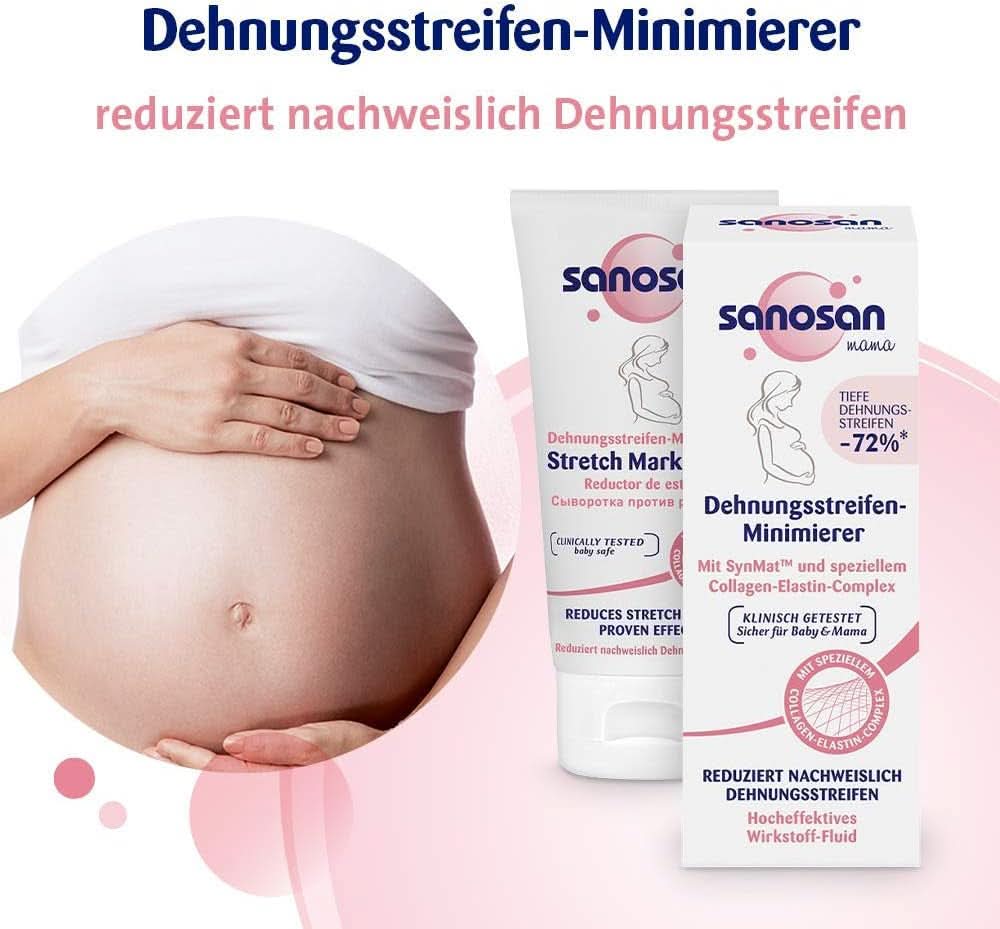 Sanosan Stretch Mark Minimiser, klinisk testet - bevist at reducere strækmærker efter graviditet, uden paraffinolie, farvestoffer, silikoner, 75 ml Kosmetik og skønhed Naty Shop