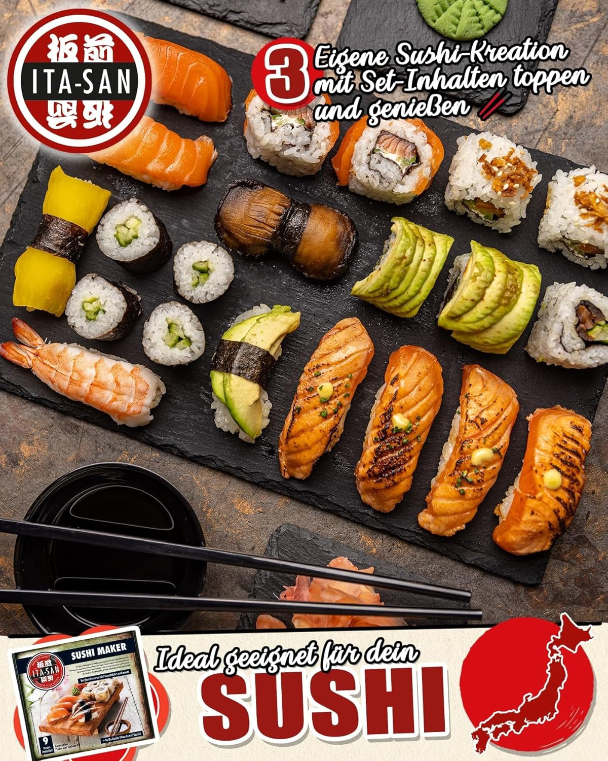 ITA-SAN Sushi Sæt (9-delt komplet sæt, ideel til begyndere, til prøve eller gave) 1 pakke