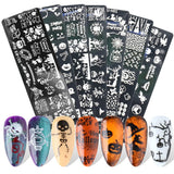 JMEOWIO Nail Stamping Stencils Halloween 6 Stück Nagelstempel Stencils Nail Art Dekoration Nageldesign Tilbehør Böse Gruselige Kürbis-Geisterhexe