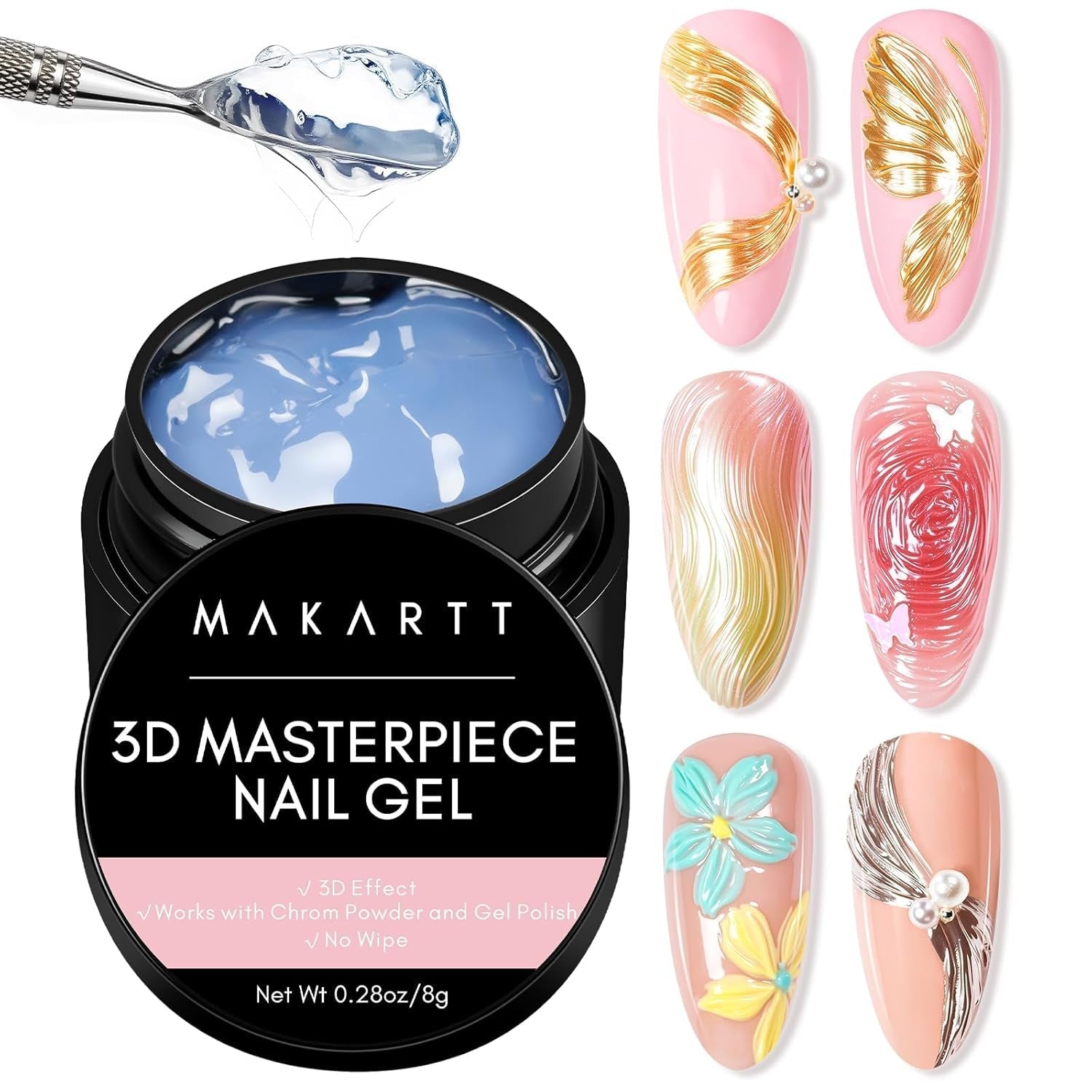 Makartt 3D Nail Art Gel - Rhinestone Glue Gel 15G til Nail Nøgleringe, Multifunktionel Nail Sculpture Gel til DIY Nail Design, Nail Sculpture Nail Modeling at Home (gennemsigtig)