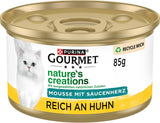 Gourmet Nature's Creations hjertesauce mousse våd kattefoder, rig på kylling, pakke med 12 (12 x 85 g)