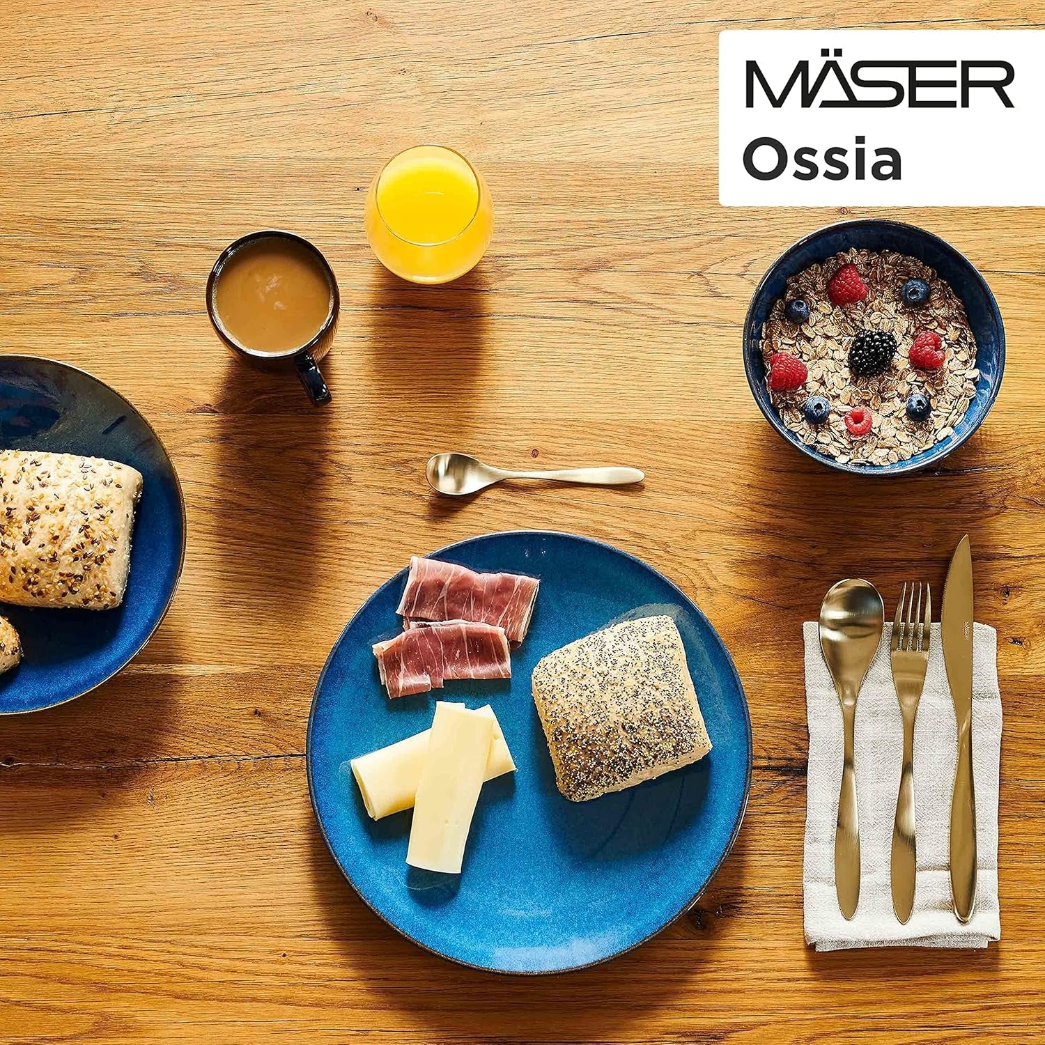 MÄSER morgenmadssæt, OSSIA keramik, kongeblå, blå
