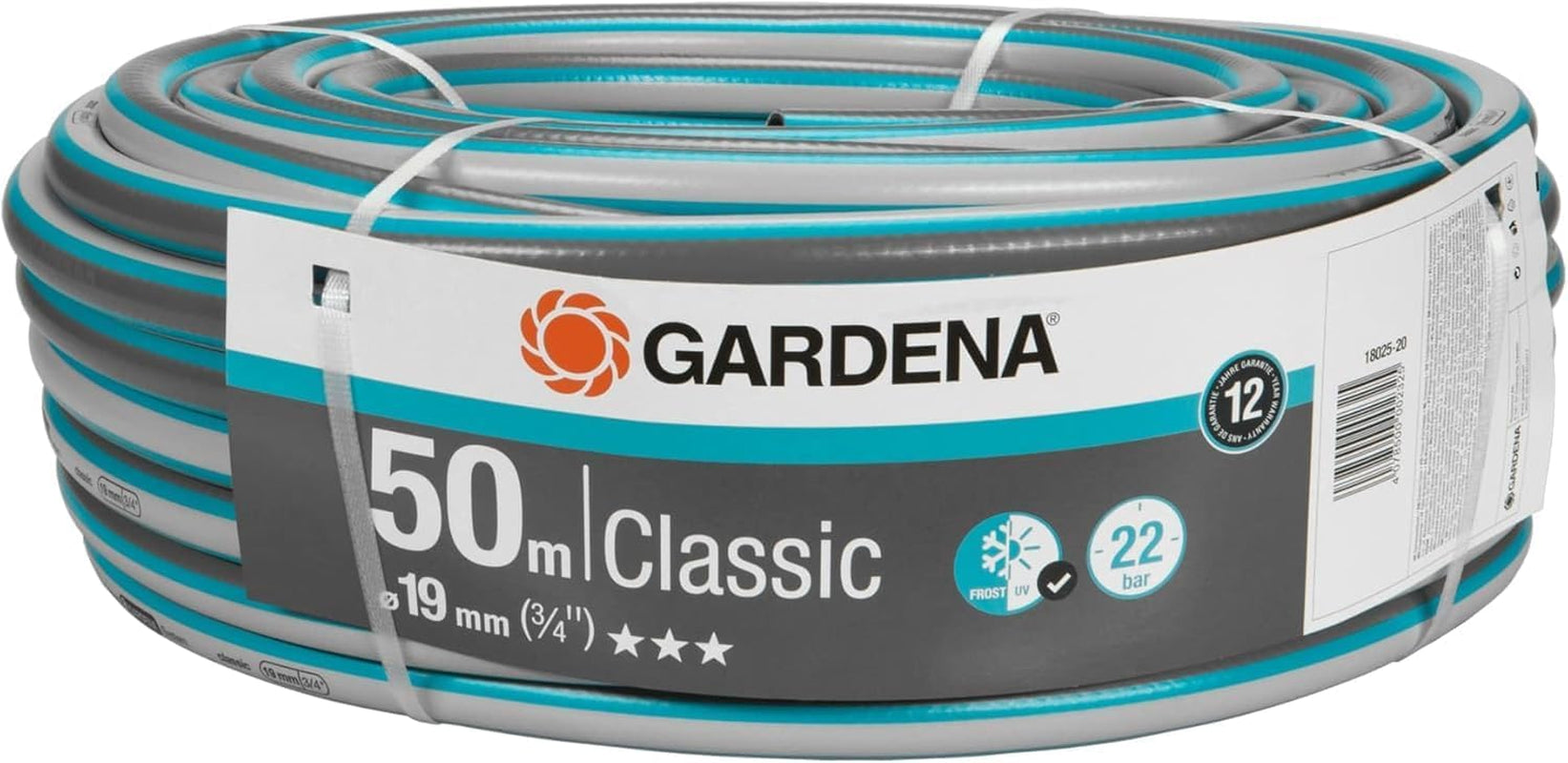 Gardena Classic Slange 19 mm (3/4 tomme), 20 m: Universal haveslange lavet af robust stof, krydsvævet, 22 bar sprængtryk, UV-bestandig, ingen systemkomponenter, 12 års garanti (18022-20)
