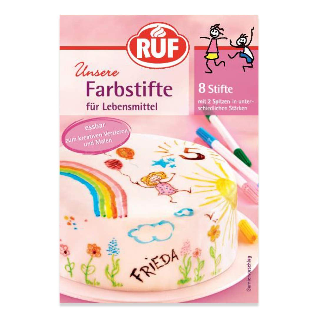 RUF madfarvepenne Sæt med 8 sikre madfarvepenne til maling og skrivning på fondant og lignende sukkerpenne med 2 spidser hver