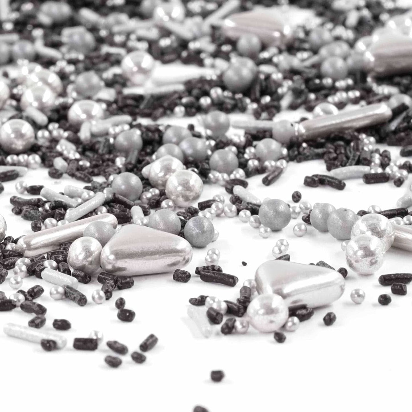 Streusel Glück Black Beauty, Mix Sprinkles Sølv - Sort, 90 gram Sprinkles Naty Shop