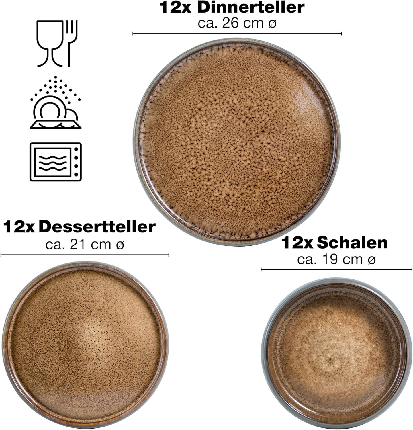 Moritz & Moritz SOLID 36-tlg Steinzeug Geschirr Set 12 Personen - Geschirrset 12 Personen fra je 12 Dinner Teller, Kleine Teller, Tiefe Teller