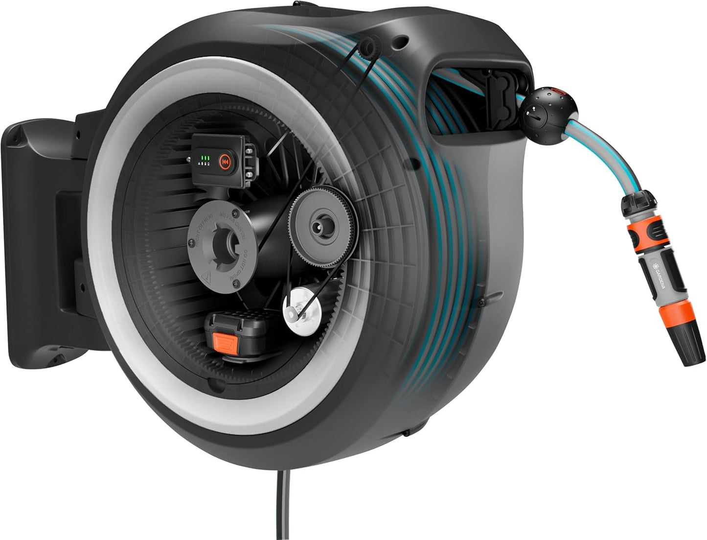 Gardena PowerRoll XXL Solo ledningsfri vægslangeboks: Automatisk slangetromle med 40 m haveslange, slangeføring og rullekontrol, batteridrevet, UV- og frostbestandig (18647-55)