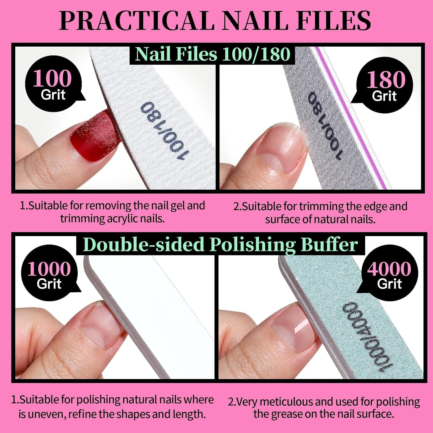 FANDAMEI Manicure Set, Buffer Für Nägel, Nagelfeile 100/180, Nagelfeilen Für Gelnägel, Nagelhautschieber, Buffer Für Gelnägel, Feilen Für Gelnägel, Nagelzange, Nagelfeilen Set, Maniküre & Pedicure Set