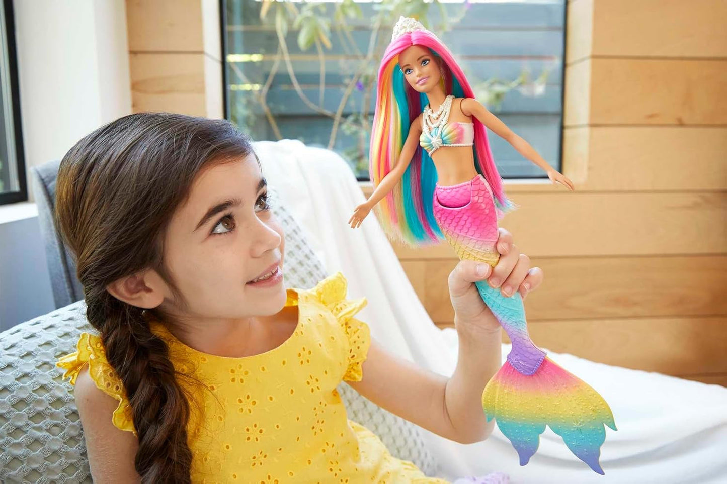 Barbie Dreamtopia Rainbow Magic Mermaid, Barbie Havfrue med regnbuehår, vandaktiveret farveskiftende dukke, 3 år gammelt legetøj, pigegave, GTF89 Naty Shop Dolls