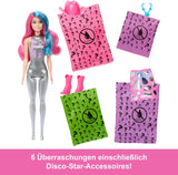 Barbie Color Reveal Fashion Doll og tilbehør med 6 overraskelser, Disco Star Series med metallisk glitter og farveskiftende top (stile kan variere), JCP01 Naty Shop Dolls