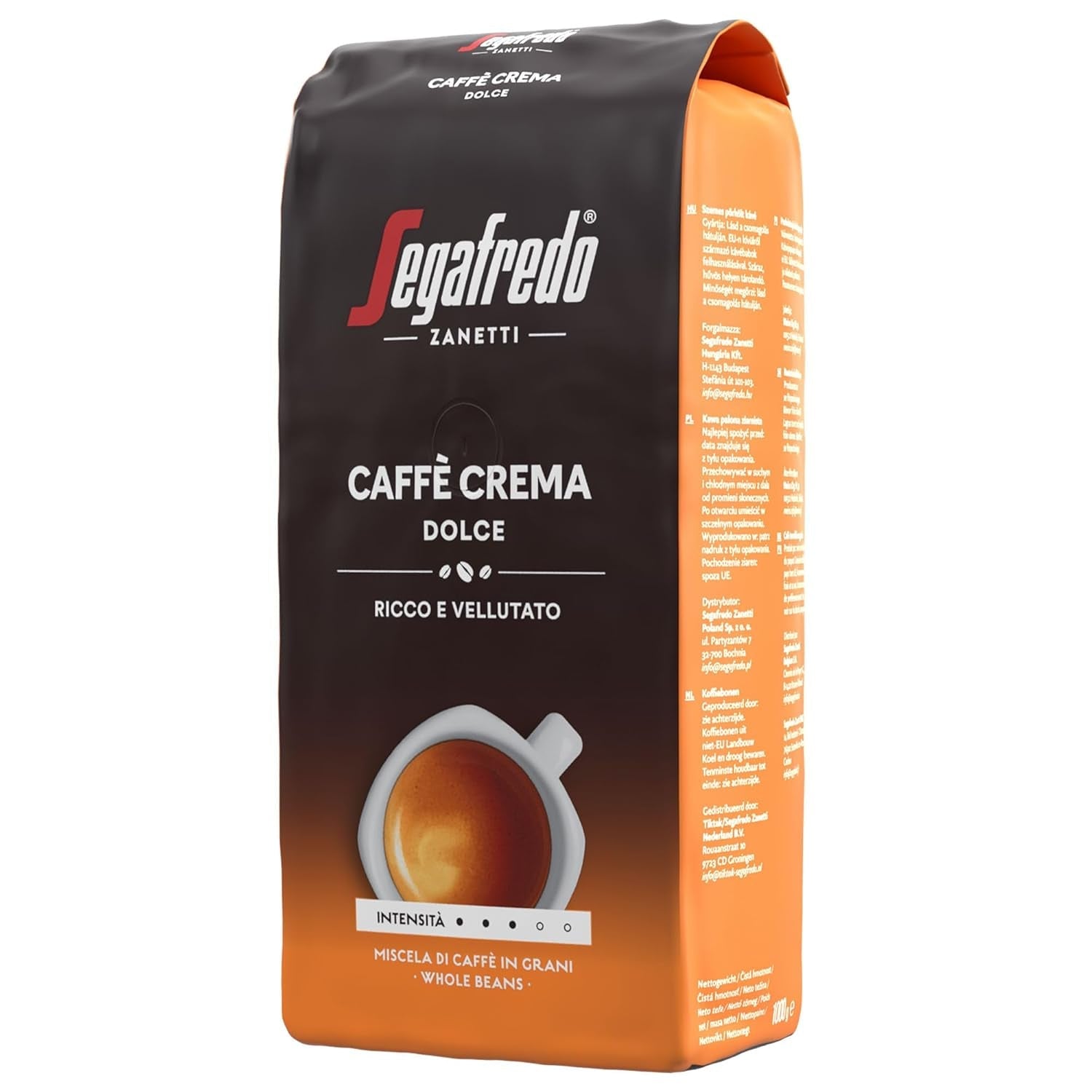 Segafredo Zanetti Caffè Crema Dolce - Hele bønner (1 kg pakke) - Velegnet til Caffè Crema - Lette til mellemristede kaffebønner med en mild og afbalanceret smag (2 pakke)