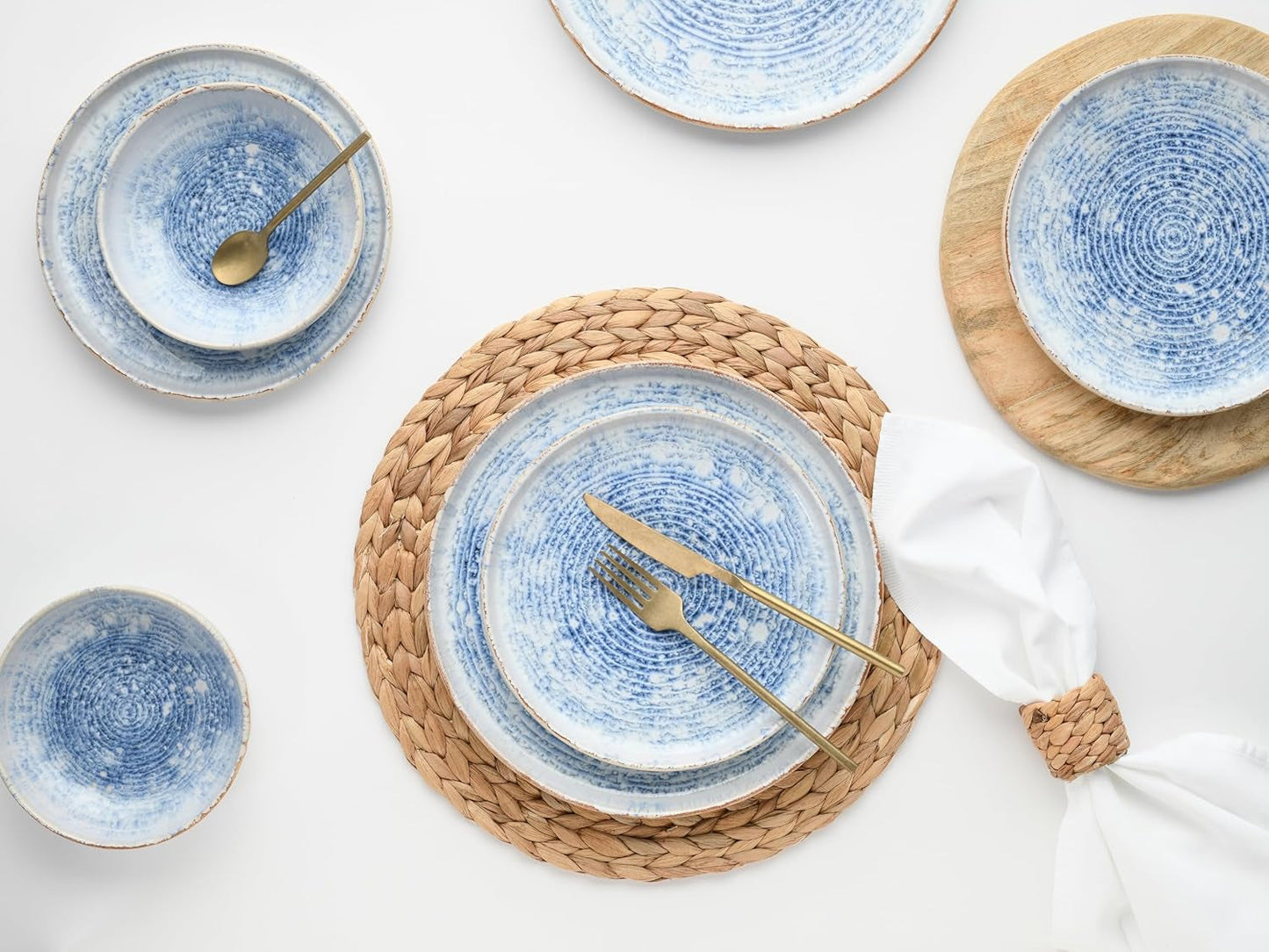 CreaTable, 21652, Uno Mykonos-serien, 12-delt servisesæt, porcelænstallerkensæt, tåler opvaskemaskine og mikroovn, fremstillet i Portugal