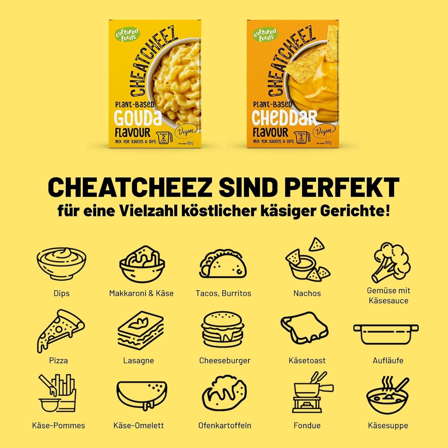 Cultured Foods Vegansk 3-er sæt Vegan Mac And Cheese, Gouda Sauce, Cheddar Sauce, Laktosefrei Glutenfrei MAC & CHEEZ CHEATCHEEZ