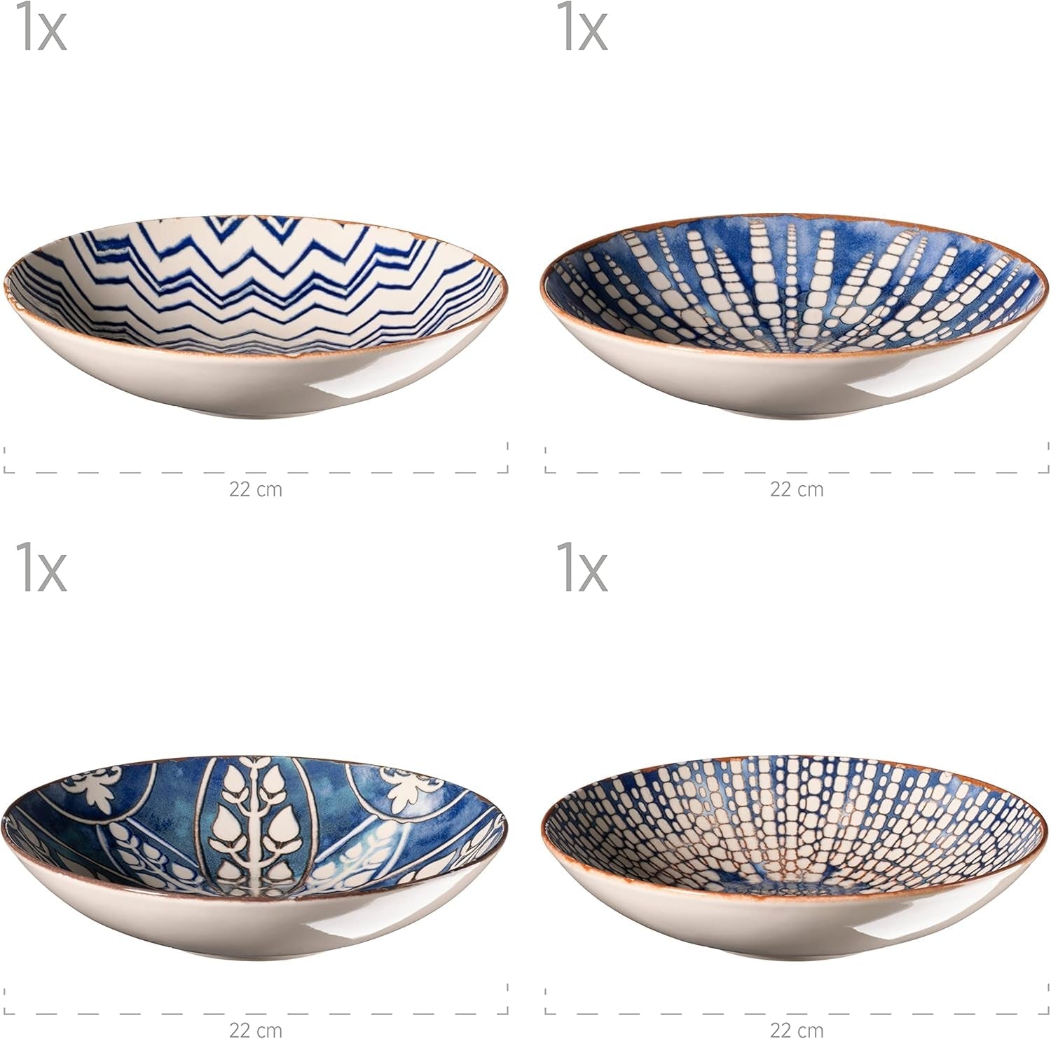MÄSER 934017 Iberico Blue 4-personers middagssæt, 12 dele, maurisk stil, forskellige vintagedesigns i hvid og blå, keramik
