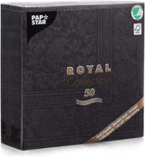 50 servietter ROYAL Collection 1/4 gange 40 X 40 sorte "Ornamenter"