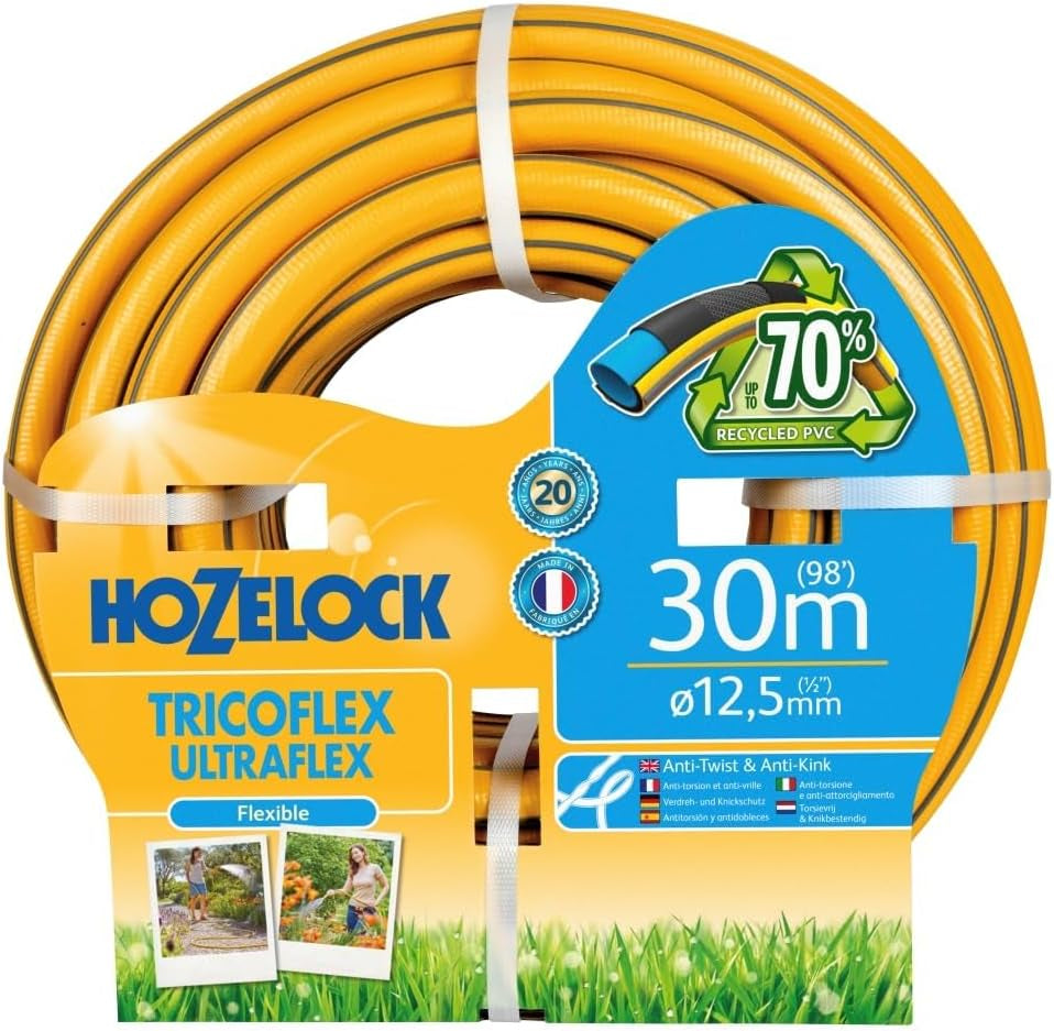 HOZELOCK-slange - Ultramax 12,5 mm x 30 m, op til 70 % genanvendt PVC, robust, vejrbestandig, anti-vridning, bøjnings- og knusningsbestandig, grå