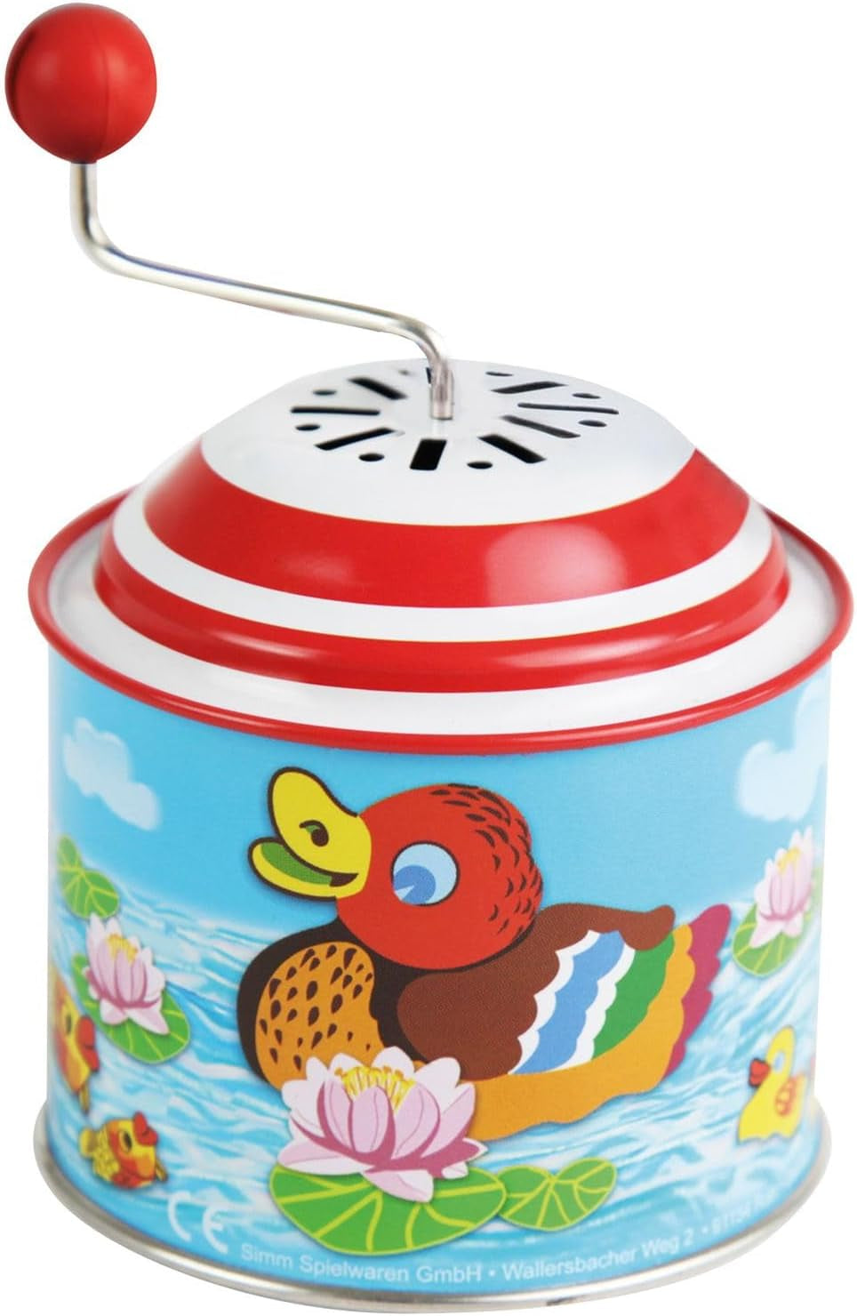 LENA 52761 Små ællinger spilledåse, spilledåse ca. 10,5 x 7,5 cm Melody Tin Musikdåse Metalmusikdåse Tøndeorgel i 18 måneder Baby Andemønster Orgel Musikdåse Farverig Bebe Naty Shop Legetøj Standardtitel