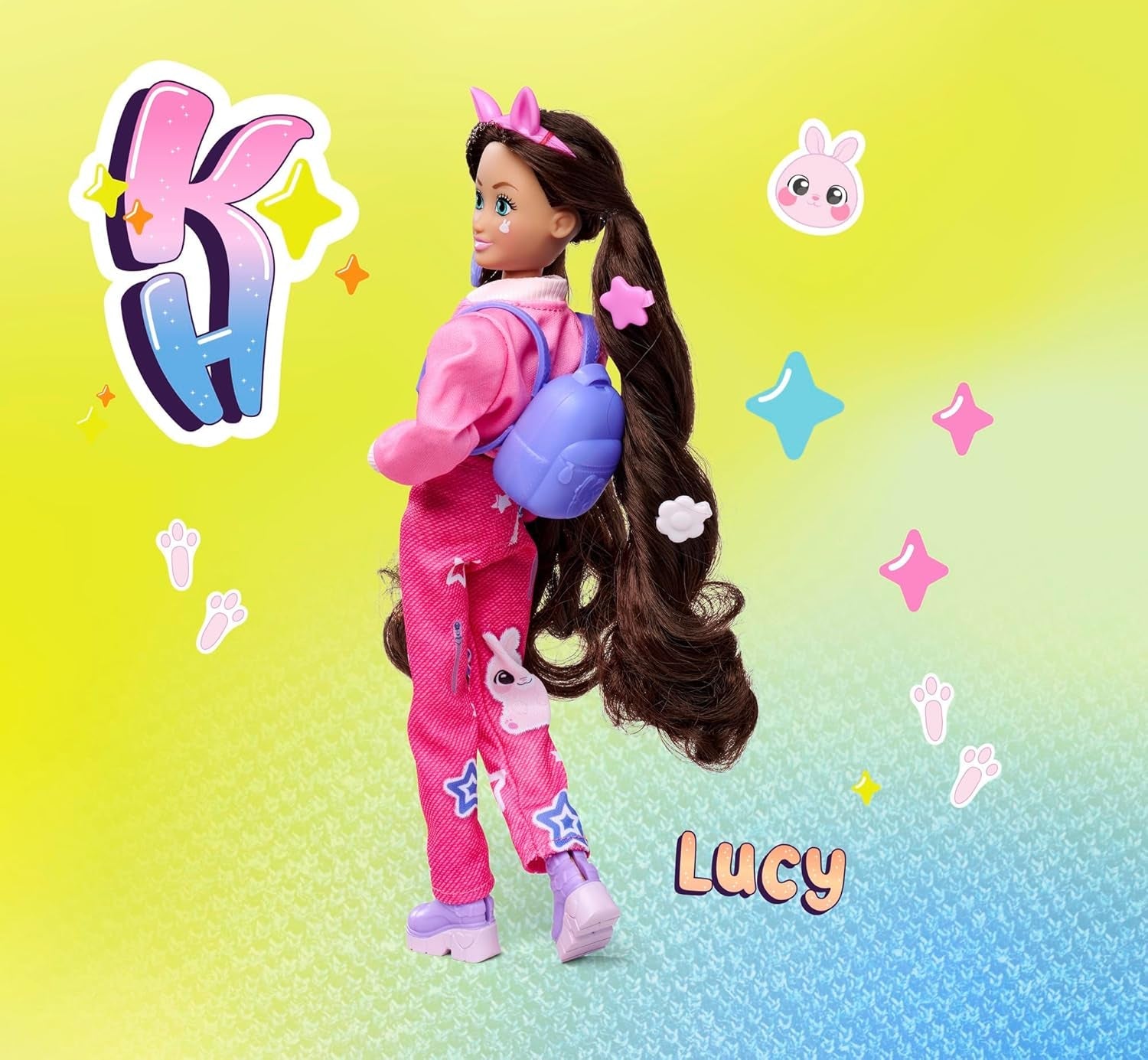 Simba 105953975 - Kawaii Hi Dress-Up Lucy Doll (26 cm) - Artikuleret frisørmodedukke, langhåret kanindukke og tilbehørslegetøj fra 4 år og opefter