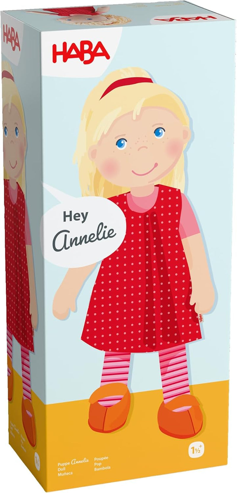 HABA 302108 - Annelie dukke, stofdukke med tøj og hår, 30 cm, legetøj fra 18 måneder, rød Dolls Naty Shop