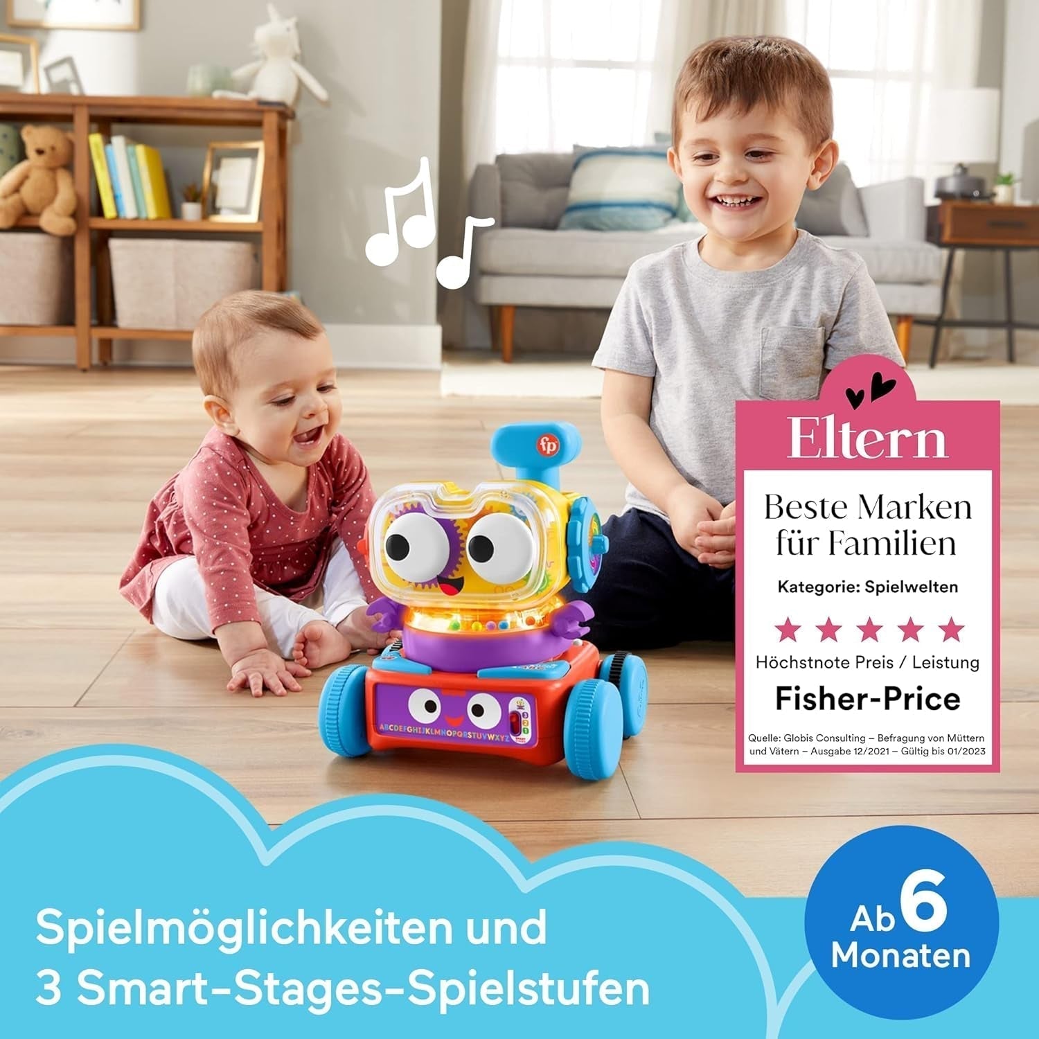 Fisher-Price 4-i-1 læringsrobot Linus til babyer og småbørn, legetøj fra 6 måneder - tysktalende, HCK39 Babylegetøj Naty Shop