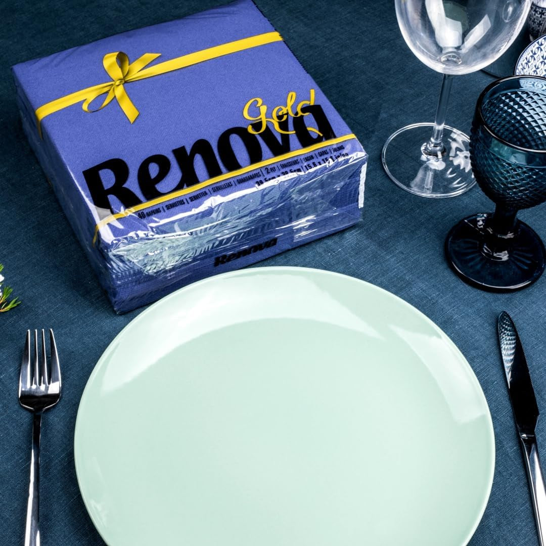 Renova Papirservietter, Gylden Blå - 40 Servietter