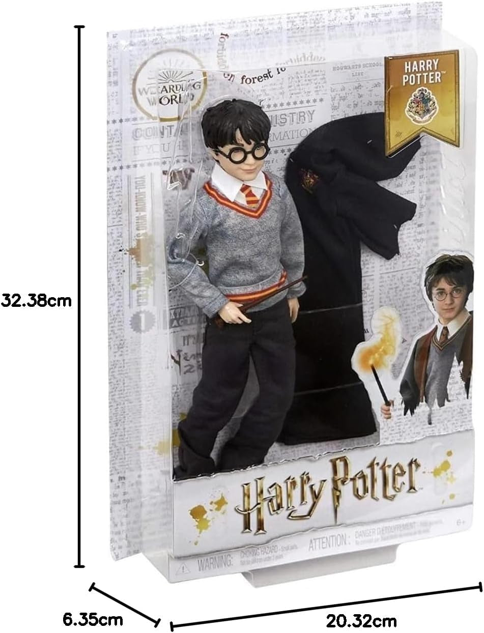 Mattel Harry Potter - samlerdukke (ca. 26 cm) med Hogwarts-uniform, Gryffindor-kappe og tryllestav, legetøj fra 6 år FYM50 Actionfigurer Naty Shop