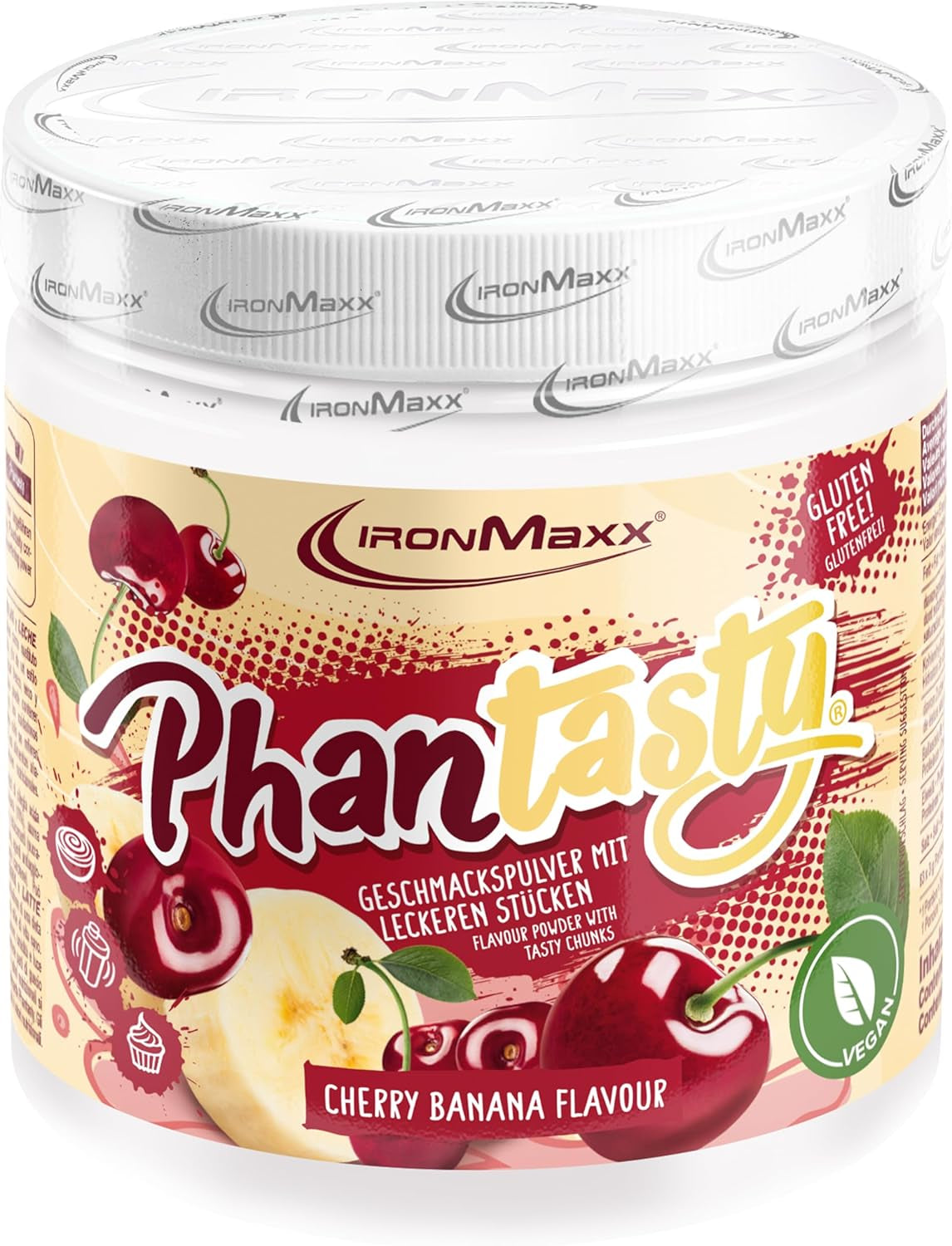 Ironmaxx Phantasty - Creamy Peach 250G Dose | Vegansk Geschmackspulver Mit Echten Frucht- Oder Nussstückchen | Perfekter Zuckerersatz Sweeteners Naty Shop 250 G (1Er Pack) Kirsebærbanan