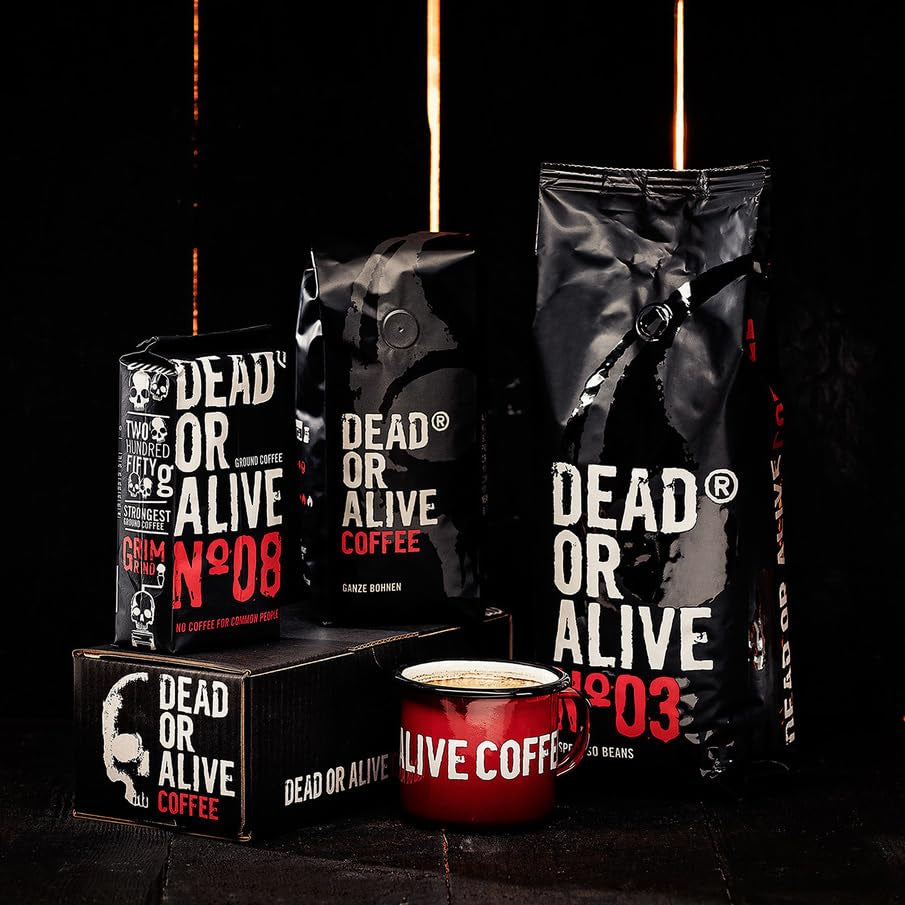 DEAD OR ALIVE Espresso No3 - Starke Espressobohnen 1kg - 100% Robusta - Kaffeebohnen für Kaffeevollautomat und Espressomaschine - Ganze Bohnen mit viel Koffein aus Italien - Kaffebønner