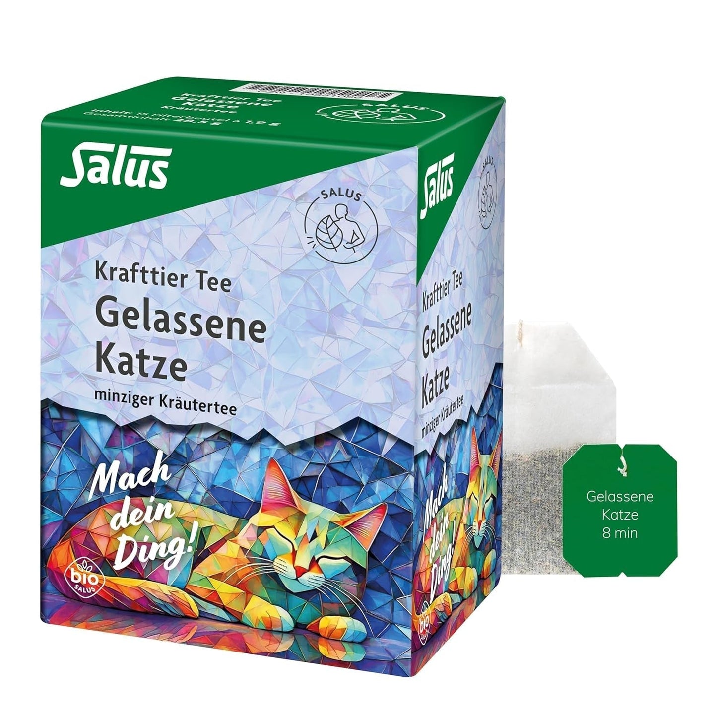 Salus - Krafttier Tea - The Quiet Cat - 1X 15 filterposer (28,5 g) - Mynteurtete med Ashwagandha - Økologisk