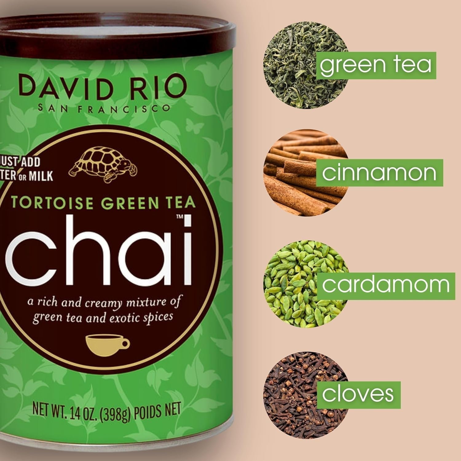 David Rio - Tortoise Green Chai, karton (1 x 398 g)
