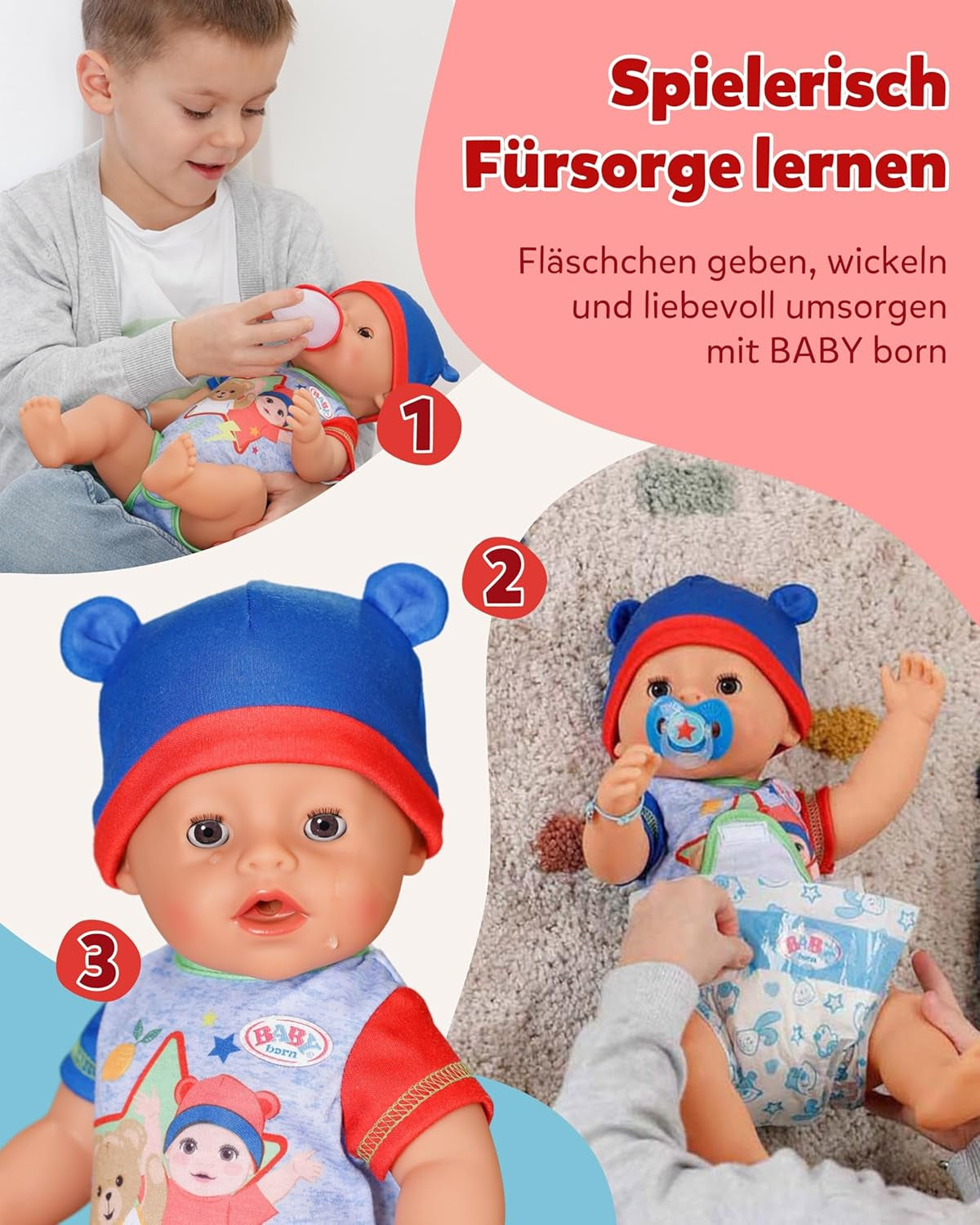 BABY Born Jonas - babydukke 43 cm - 10 funktioner inklusive tilbehør og madras - Fungerer fuldt ud uden batterier - Velegnet til børn fra 3 år og derover