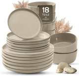 Porcelænsstel til 6, 18 stykker - stærkere og ridsefast end fajancetallerkener og -skåle, blank beige | Servicesættet indeholder 6 middagstallerkener, 6 desserttallerkener og 6 skåle -