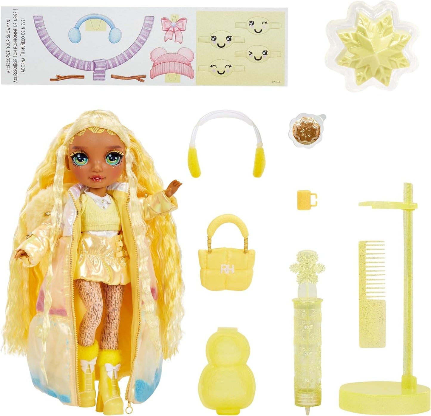 Rainbow High Winter Wonderland - Sunny (Gul) - 28 cm Hidden Magic Water Oppustning Snemandsmodedukke med snemandssæt, velegnet til 4-12 år gamle børn og samlere