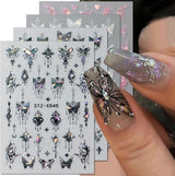 3D Metallic Schwarz Schmetterling Nagelsticker - Laser Pink Aurora Nagelaufkleber - Punk Butterfly Nail Art Stickers - Sølv Nail Sticker - Nageldesign Tilbehør