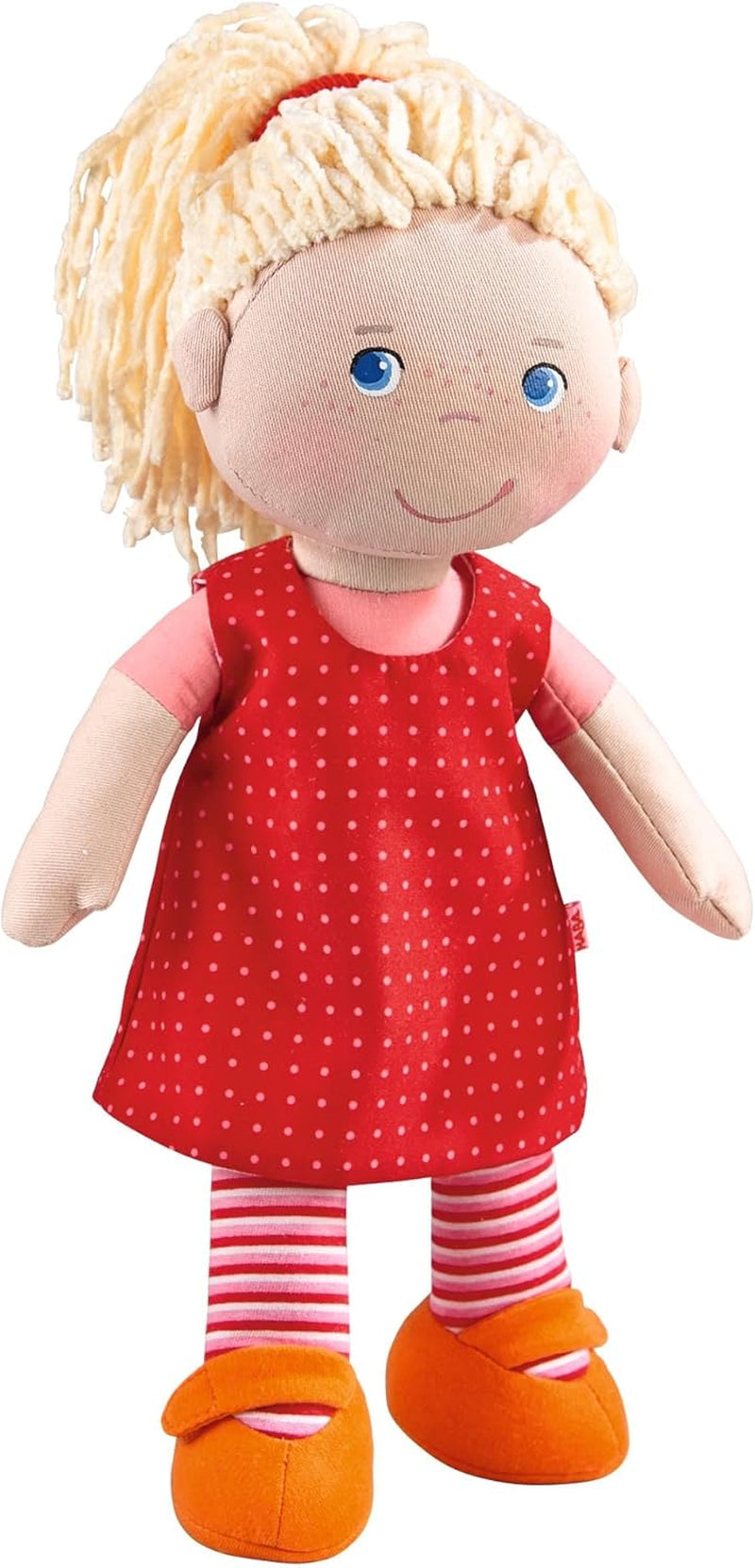HABA 302108 - Annelie dukke, stofdukke med tøj og hår, 30 cm, legetøj fra 18 måneder, rød Dolls Naty Shop Single