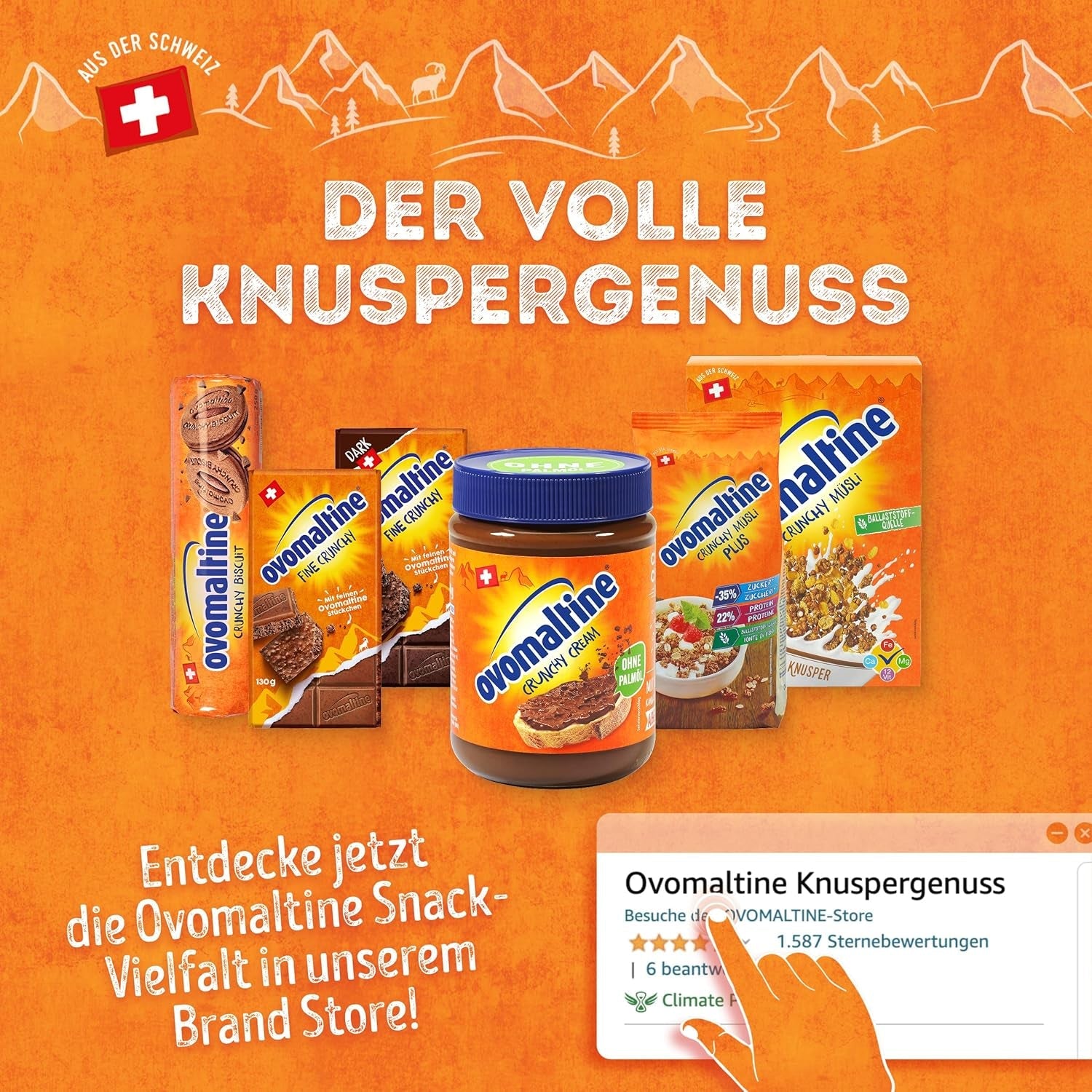Ovomaltine OVO BREAK Wafer and Chocolate Bar - en sprød snack med den umiskendelige smag af vores populære Creme Crocante, naturligt uden palmeolie (4 x 39 g)
