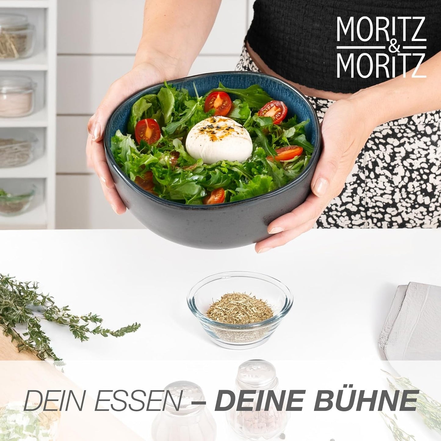 Moritz & Moritz ØKOLOGISK serveringsskålesæt, blå - 2 store højkvalitets stentøjsskåle, moderne og tidløse, tåler mikroovn og opvaskemaskine - perfekt til salater, pasta, snacks og mere