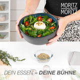 Moritz & Moritz ØKOLOGISK serveringsskålesæt, blå - 2 store højkvalitets stentøjsskåle, moderne og tidløse, tåler mikroovn og opvaskemaskine - perfekt til salater, pasta, snacks og mere