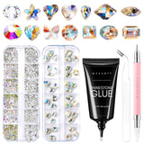 Makartt Rhinestone selvklæbende gel - 15 ml UV-neglelimsæt med lyserøde negle charms Hjertecirkel neglesmykker og negledesigntilbehør til hjemmemanicure Valentinsdagsgave