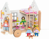 Goki 51477 - Lille Hygge træ- og tekstilhus til minidukker, bevægeligt dukkehus i skandinavisk stil, 38 cm x 27 cm x 33 cm, sæt med 40, 3+ dukkehuse Naty Shop