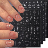 3D sølv metalliske neglestickers, neglestickers til kvinder, stjerne, måne, sol, neglefolie, selvklæbende stickers, sommerfugle negle stickers, negle stickers, negledesign tilbehør, 8 stk.